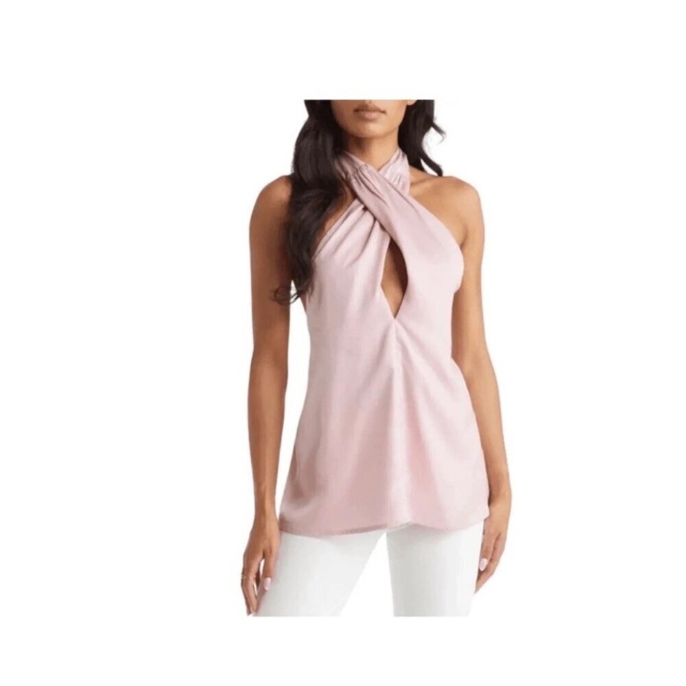 Vici Collection Shirt Womens Size Small  Crossover Halter Satin Blouse Nwt